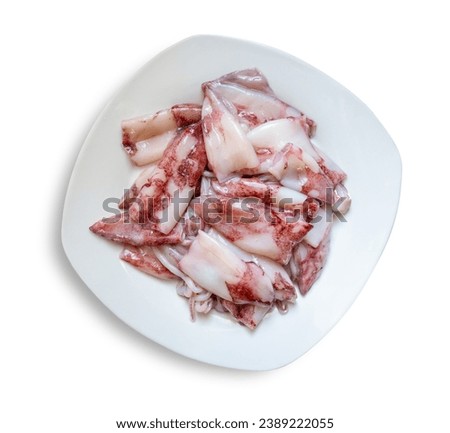 uncooked squid dish isolated on white background, top view Royalty-Free Stock Photo #2389222055