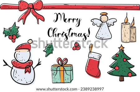 Set of Christmas stickers in hand  drawn style