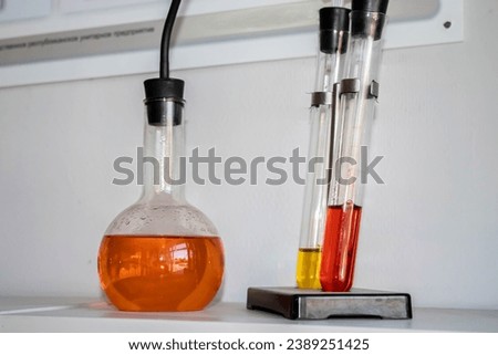 Chemists are measuring the temperature of the solution in a test tube in a laboratory.