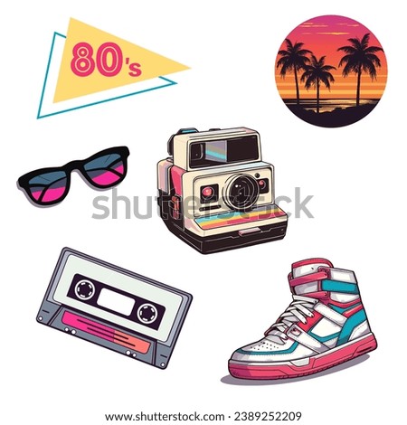nostalgic 80's classic elements badge collection set