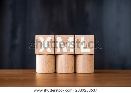 There is wood cube with the word XML. It is an abbreviation for XML as eye-catching image.