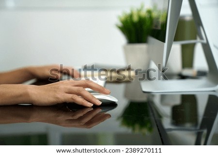 girl hands working on keyboard, Workspace with laptop, girl's hands, white vintage tray, candlesticks on white background. Freelancer working place, Working at home with laptop woman writing a blog Royalty-Free Stock Photo #2389270111