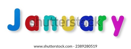January word in coloured magnetic letters with clipping