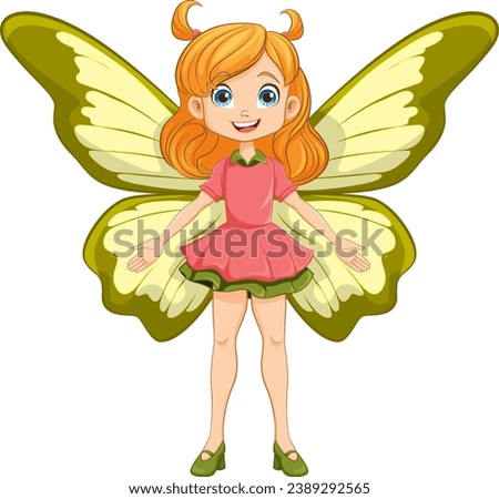A charming girl with butterfly wings in a whimsical fairy outfit