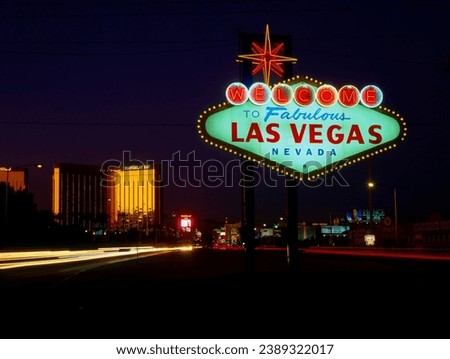 Las Vegas sign at night on the Strip, Las Vegas, Nevada, USA