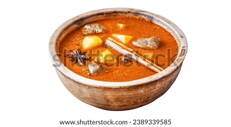 Massaman curry. Thai food, food, Asian food, Indian, Islamic food served in a bowl on a white background