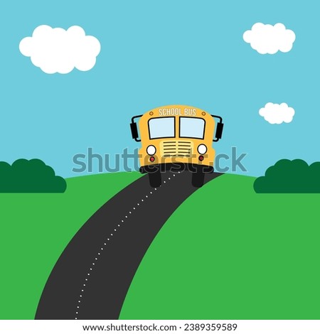 School bus front view flat illustration. Education icon isolated on background.