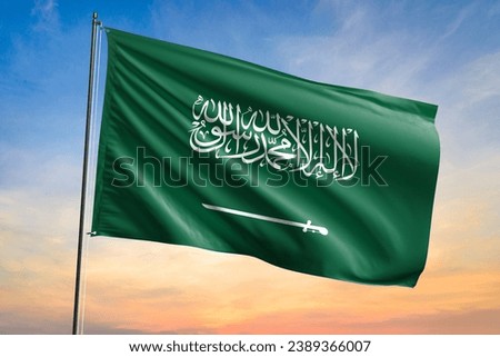 Flag of Saudi Arabia waving flag on sunset view