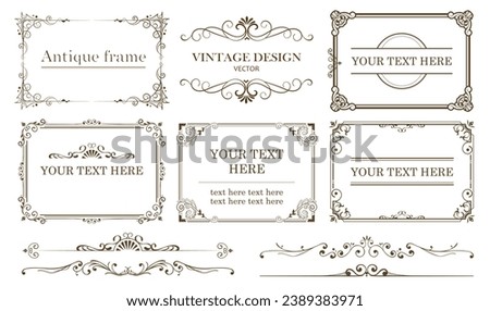 set of vintage frames and borders, decorative ornament, vector antique  illustration