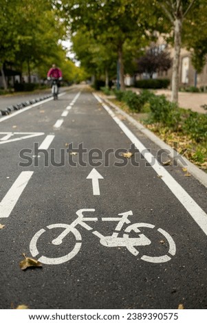 A cyclist rides along the bike path Royalty-Free Stock Photo #2389390575