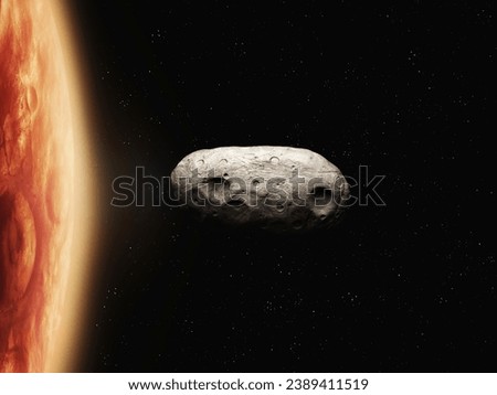 Deimos is a satellite of Mars. Red planet moon in space isolated. An asteroid covered with craters. Royalty-Free Stock Photo #2389411519