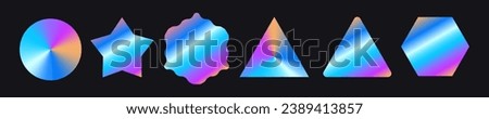 Hologram sticker, olographic labels for product guarantee set. Vector abstract illustration.
