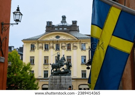 Stockholm, Sweden:Bronze replica St George and the Dragon Statue, Köpmantorget
