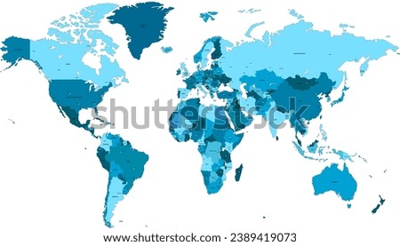 World map. Silhouette map. Color modern vector map.	
