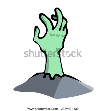 drawing of a hand coming out of the ground, halloween drawing. zombie hand in color.