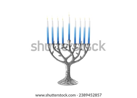 Hanukkah Menorah with  blue candles  Royalty-Free Stock Photo #2389452857