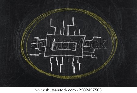 Icon chip, hand draw on chalkboard, blackboard texture