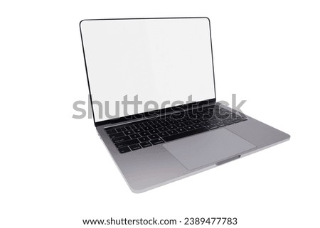 Side view of Open laptop computer isolated on white background