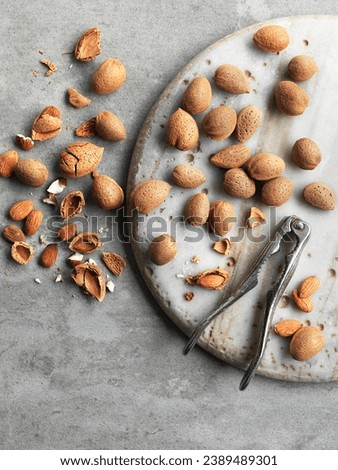 Almonds isolated on a gray background