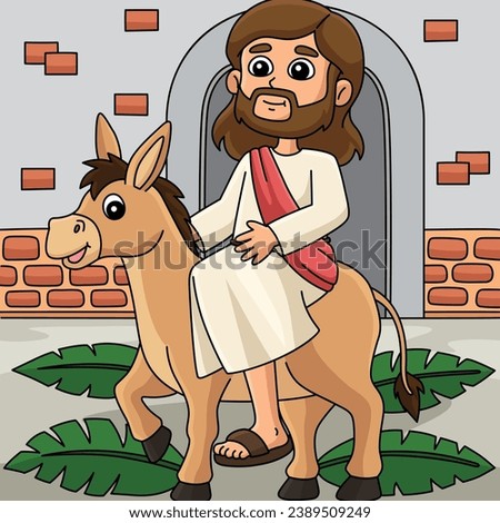 Christian Jesus on Palm Sunday Colored Cartoon Royalty-Free Stock Photo #2389509249