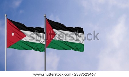 Palestine and Jordan flags side by side, Jordan and Palestine friendship