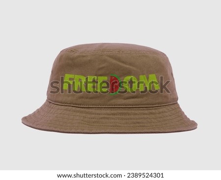 Handmade bucket hat, made of thick cotton fabric, with precise markings, there is a picture of a fresh watermelon. This hat is a pastel brown base color.
