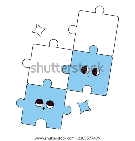 Isolated simple 2D vector illustration with black outlines and pastel colors of connected puzzles characters for comercial and business goals. Adorable teamwork icon for educational web site 