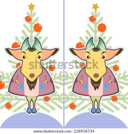 Cute cartoon Goat ling. Find the ten differences between the two pictures. Puzzle for kids. New Year brain teaser. Eps 8