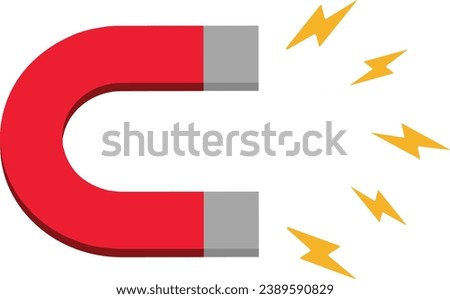 Magnet with lightning. Horseshoe Magnet with Magnetic Power. Magnetism, magnetize, attraction concept.	 Royalty-Free Stock Photo #2389590829