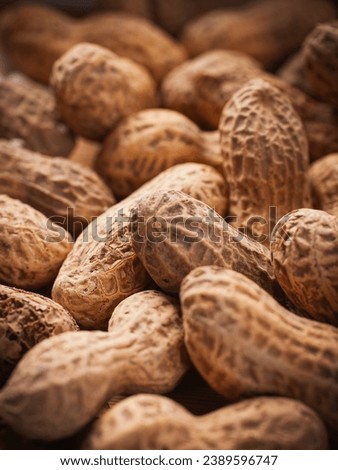 The image offers a close-up of peanuts in shells, highlighting textures and patterns with a shallow depth of field that sharpens the foreground and softly blurs the background.