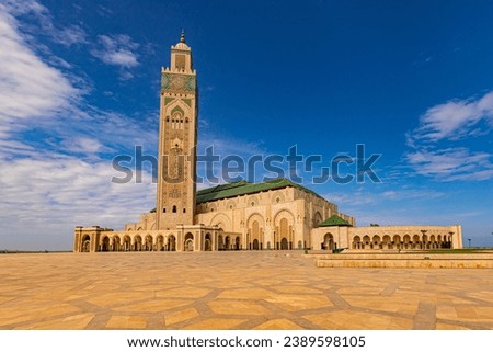 Hassan II Mosque, a mosque in Casablanca, Morocco. It is the largest functioning mosque in Africa and is the 7th largest in the world. Royalty-Free Stock Photo #2389598105