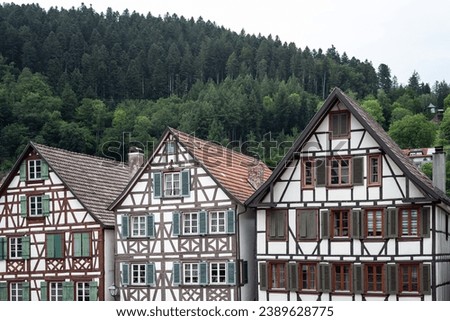 Traditional facades of Schiltach in Black Forest, Germany. Royalty-Free Stock Photo #2389628775