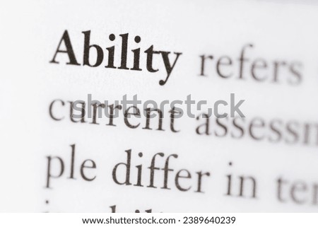 A close-up of a business textbook with the term 'Ability' highlighted and focused Royalty-Free Stock Photo #2389640239