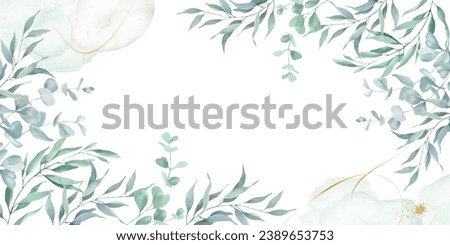 Watercolor floral background with eucalypt leaves. Hand drawn illustration isolated om white.
