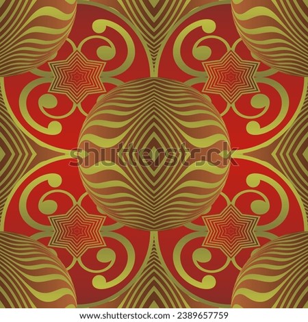 MyRealHoliday : Seamless illustrated pattern made of abstract elements in red and gold