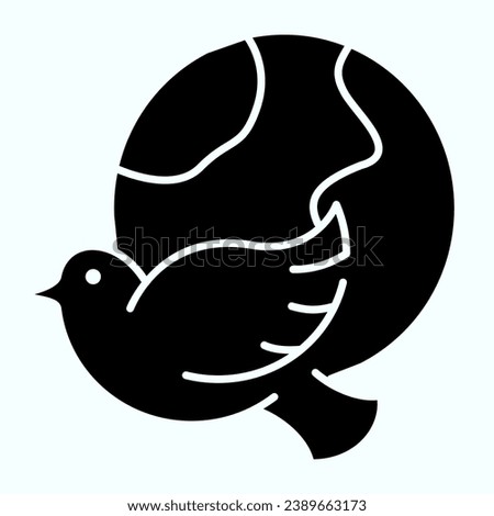 Globe and Dove solid icon. Flying bird on planet shape vector illustration isolated on white. Dove and planet earth glyph style design, designed for web and app. Eps 10