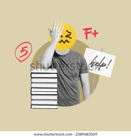 Frustrated student, high school student, university, high school, help sign, student bad grades, many books, student regularization, frustration face, Sad, tired, frustrated, many books, Learn