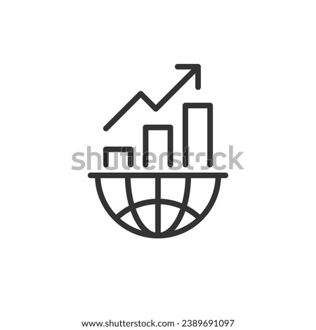 Economic inflation vector line icon. Global financial crisis clipart. Cost of living concept. Globe and increasing bar chart graph. Flat vector illustration linear style.