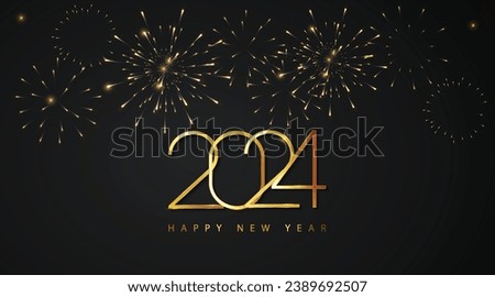 Happy New Year 2024 with fireworks background Royalty-Free Stock Photo #2389692507