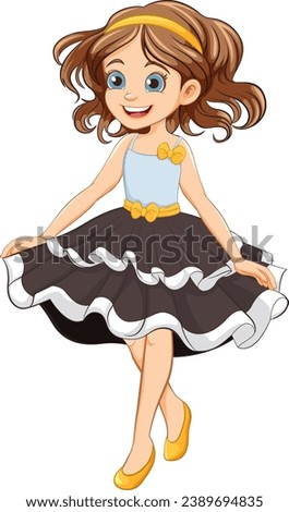 A vector illustration of a girl cartoon character dressed as a princess at a party