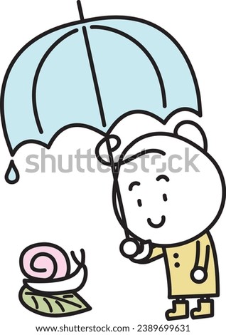 A girl putting a snail in her umbrella