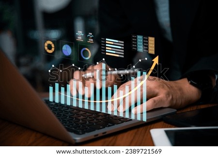concept of data economic growth through a graph chart. Business strategy. Digital marketing and stock market. Royalty-Free Stock Photo #2389721569