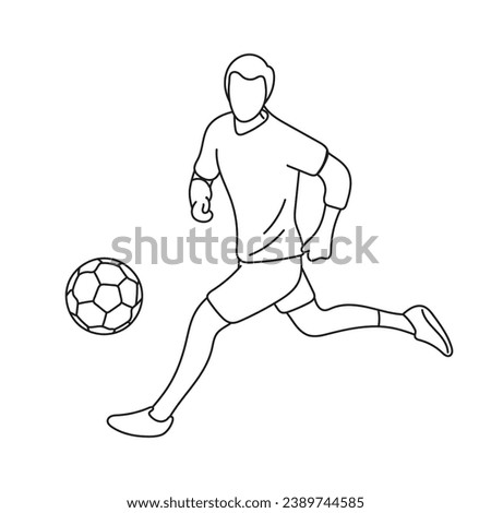 full length of male soccer player running with ball illustration vector hand drawn isolated on white background
