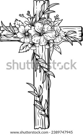 Cross Flowers Cut File, Faith, Vintage Christian Cross, god,Cross Hand-drawn, Jesus, Cross Png, Religious, christian, bible 