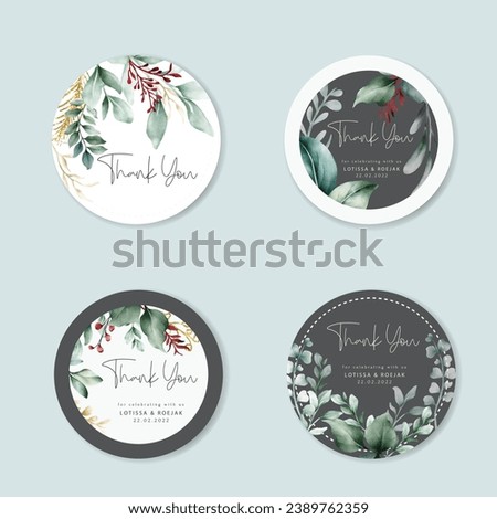 hand drawn greenery and gold leaves label collection