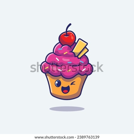 The "Cute Cupcake Cartoon Vector" is a delightful and whimsical representation of everyone's favorite sweet treat in the form of a digital illustration. This vector graphic brings to life the inherent