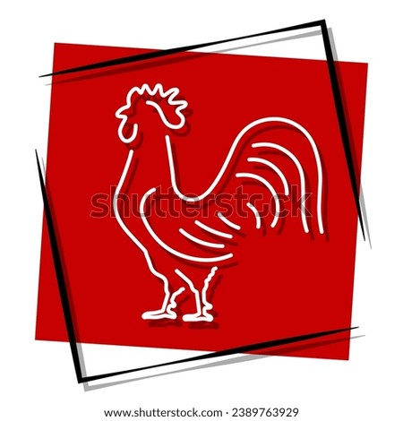 rooster red banner in frame. Vector illustration.