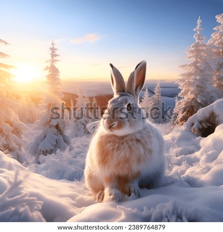 Beautiful rabbit in white snow