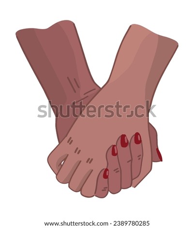 Hands of couple in love. Doodle of hold hands, gesture. St Valentine holiday cartoon vector illustration isolated on white background.