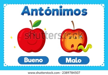 A vector cartoon illustration of antonyms in Spanish means good and bad